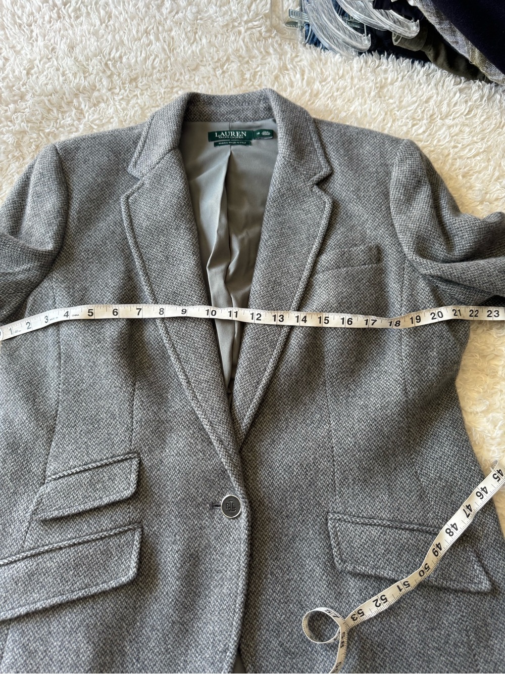 Lauren Ralph Lauren Single Button Tweed Blazer Wool Blend Gray Size 16 - Picture 7 of 13